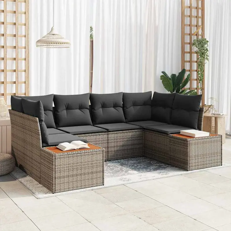Conjunto de sofá de jardín con cojín 6 pcs Gris ratán sintético