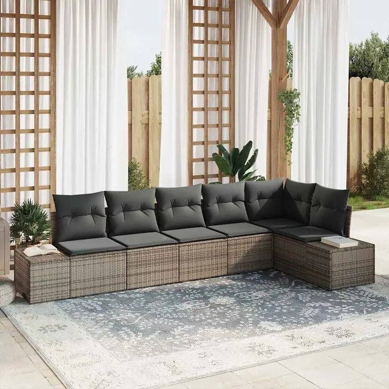 Conjunto de sofá de jardín con cojín 6 pcs Gris ratán sintético