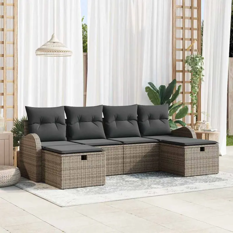 Conjunto de sofá de jardín con cojín 6 pcs Gris ratán sintético