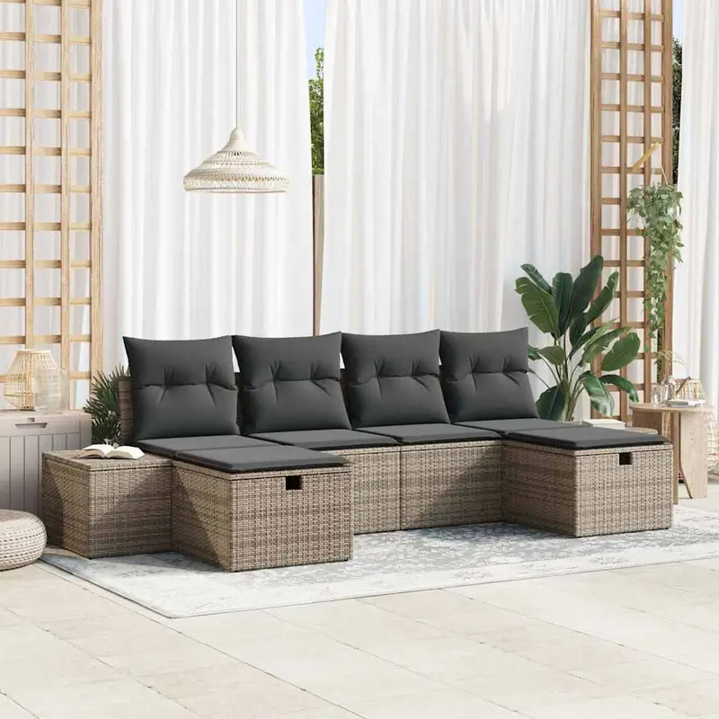 Conjunto de sofá de jardín con cojín 6 pcs Gris ratán sintético