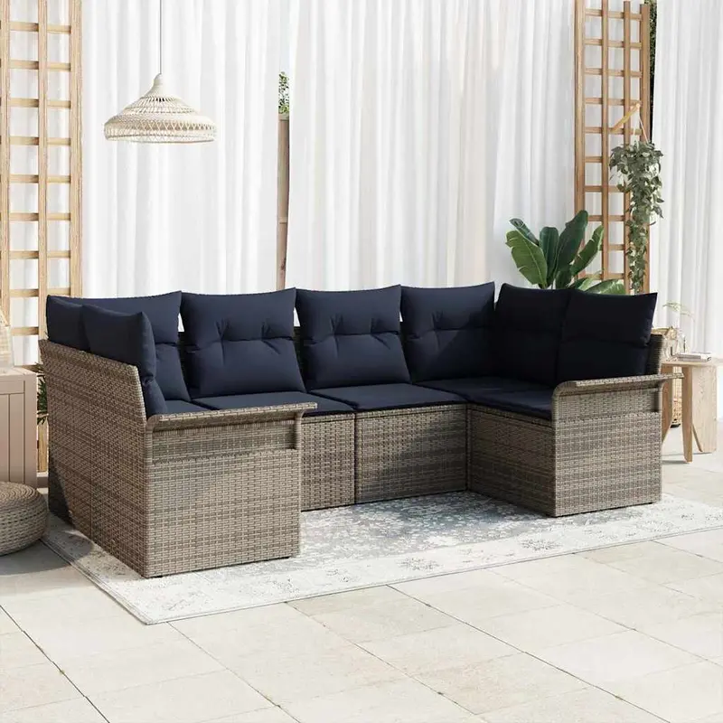 Conjunto de sofá de jardín con cojín 6 pcs Gris ratán sintético