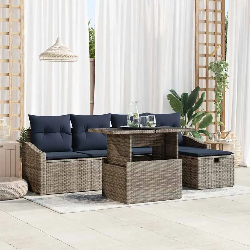 Conjunto de sofá de jardín con cojín 6 pcs Gris ratán sintético