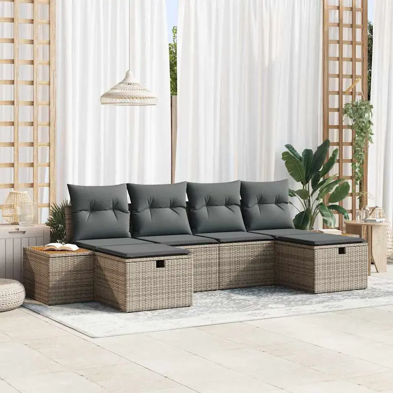 Conjunto de sofá de jardín con cojín 6 pcs Gris ratán sintético