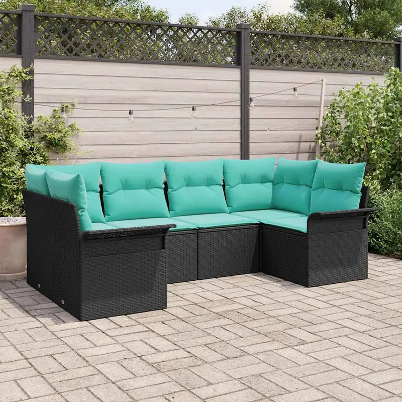 Conjunto de sofá de jardín con cojín 6 pcs Negro Poliratán