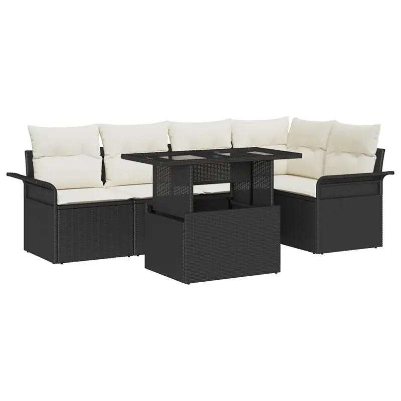 Conjunto de sofá de jardín con cojín 6 pcs Negro Poliratán