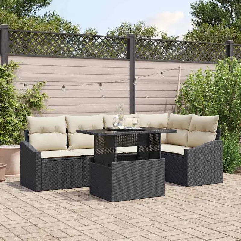 Conjunto de sofá de jardín con cojín 6 pcs Negro y crema