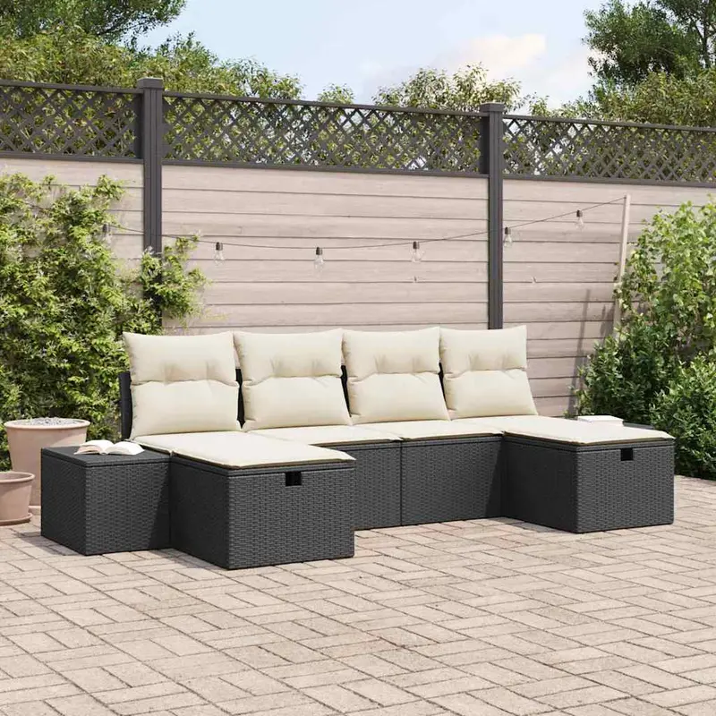Conjunto de sofá de jardín con cojín 6 pcs ratán sintético