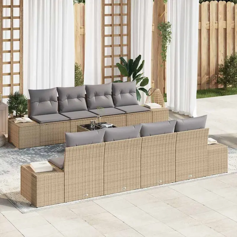 Conjunto de sofá de jardín con cojín 7 pcs Beige y Gris Claro