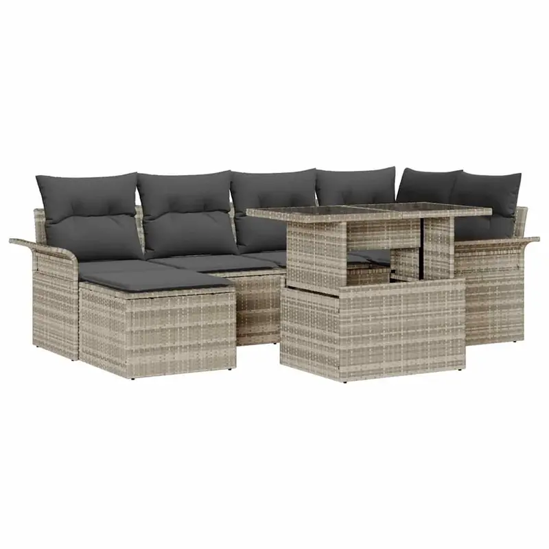 Conjunto de sofá de jardín con cojín 7 pcs Gris claro Poliratán