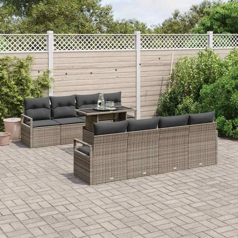 Conjunto de sofá de jardín con cojín 7 pcs Gris ratán sintético