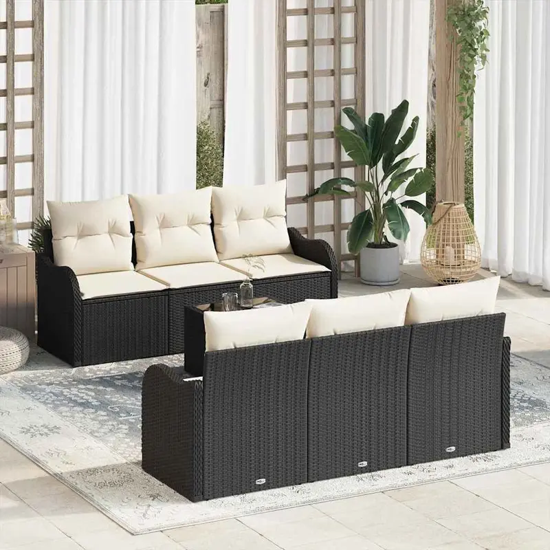 Conjunto de sofá de jardín con cojín 7 pcs Negro y crema