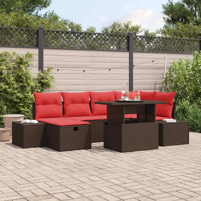 Conjunto de sofá de jardín con cojín 7 pcs ratán sintético