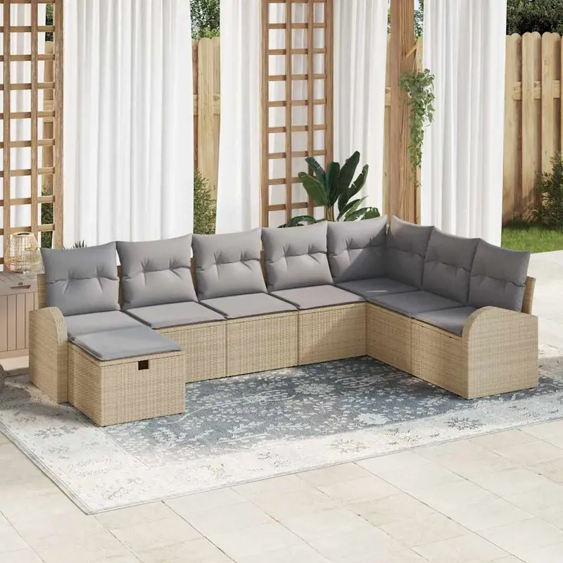 Conjunto de sofá de jardín con cojín 8 pcs Beige Poliratán