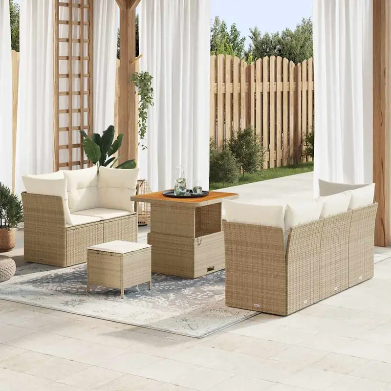 Conjunto de sofá de jardín con cojín 8 pcs beige y crema