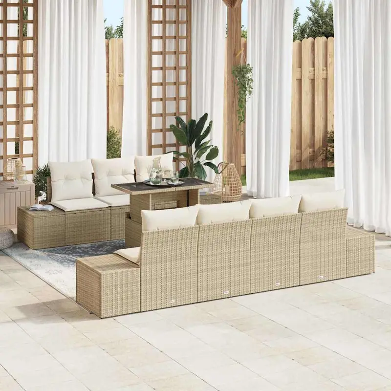 Conjunto de sofá de jardín con cojín 8 pcs Beige y Crema
