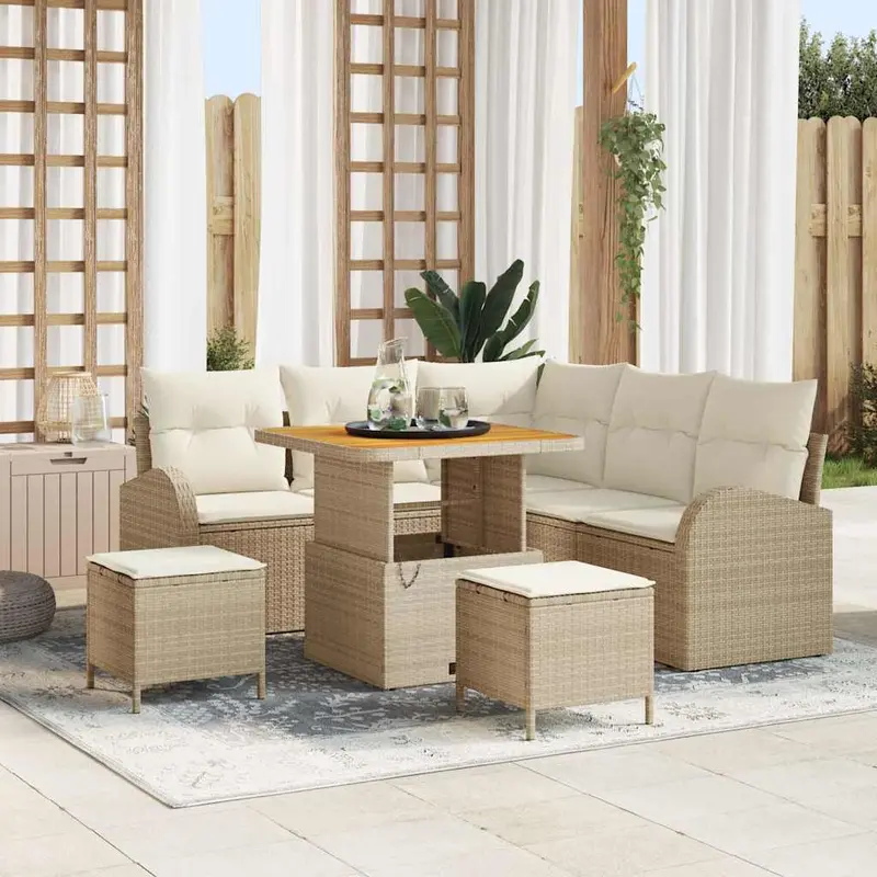 Conjunto de sofá de jardín con cojín 8 pcs Beige y Crema
