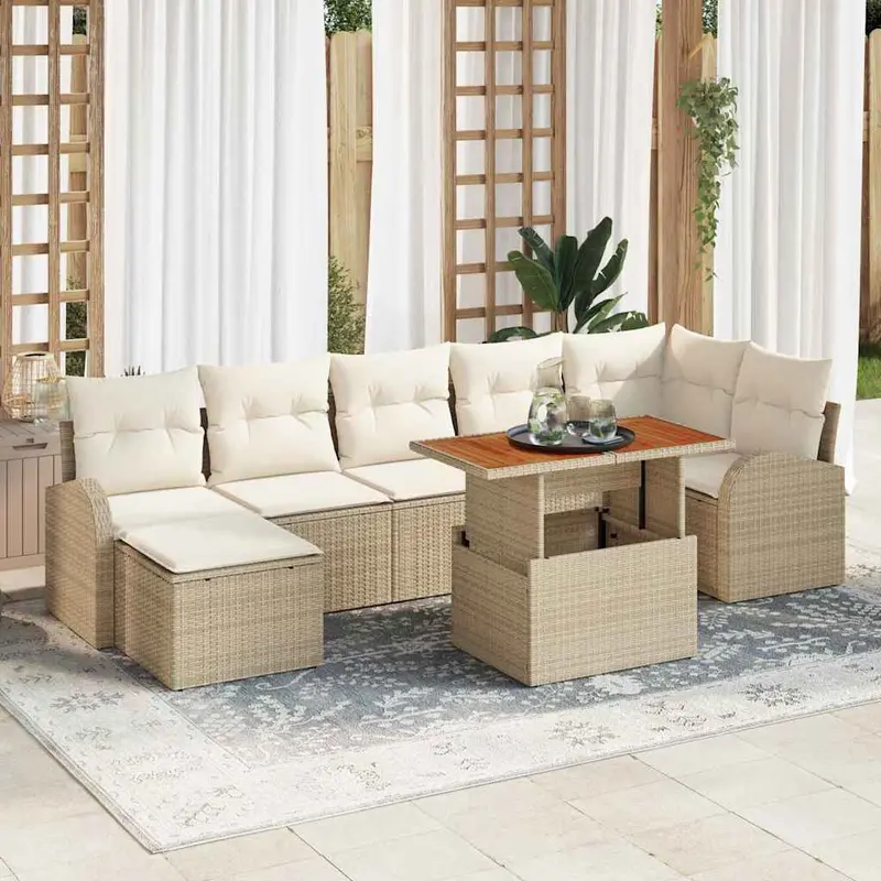 Conjunto de sofá de jardín con cojín 8 pcs beige y crema