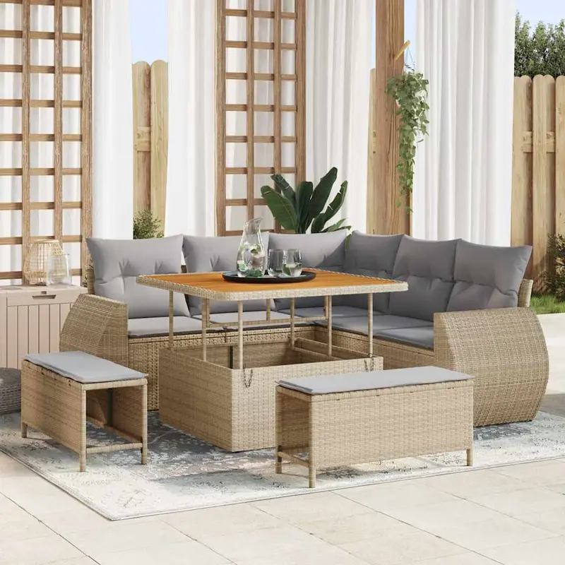 Conjunto de sofá de jardín con cojín 8 pcs beige y gris claro
