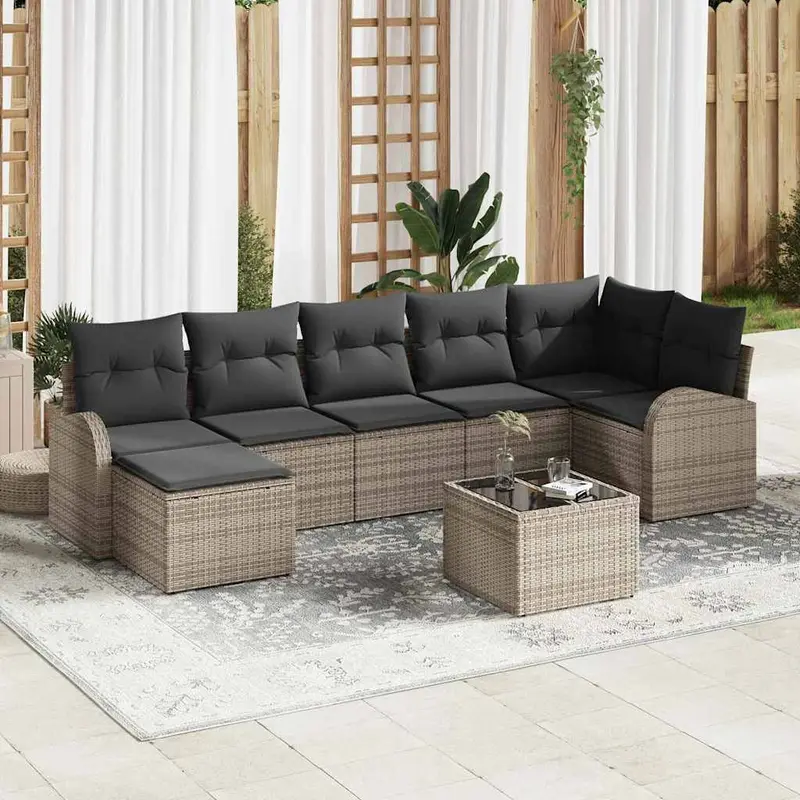 Conjunto de sofá de jardín con cojín 8 pcs Gris Poliratán