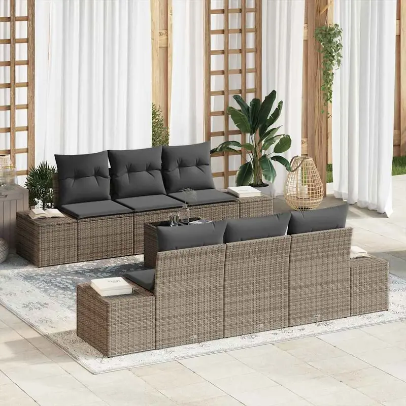 Conjunto de sofá de jardín con cojín 8 pcs Gris ratán sintético