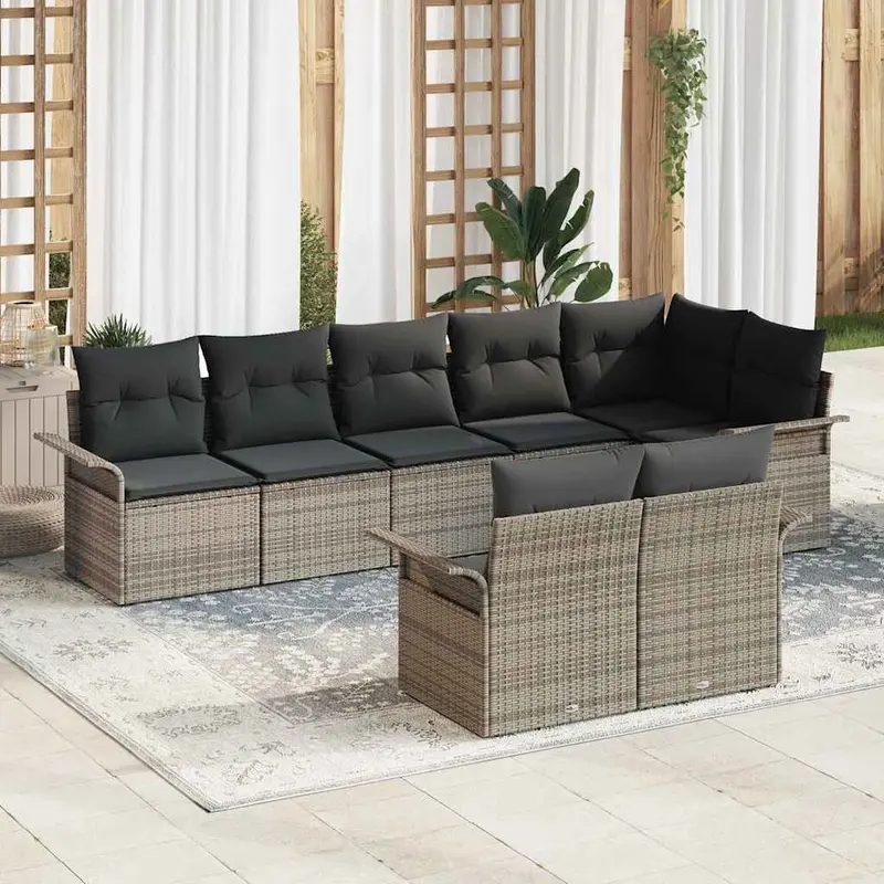 Conjunto de sofá de jardín con cojín 8 pcs Gris ratán sintético