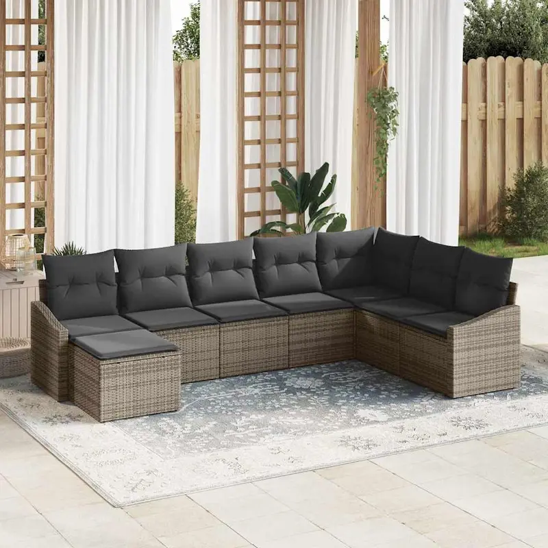 Conjunto de sofá de jardín con cojín 8 pcs Gris ratán sintético