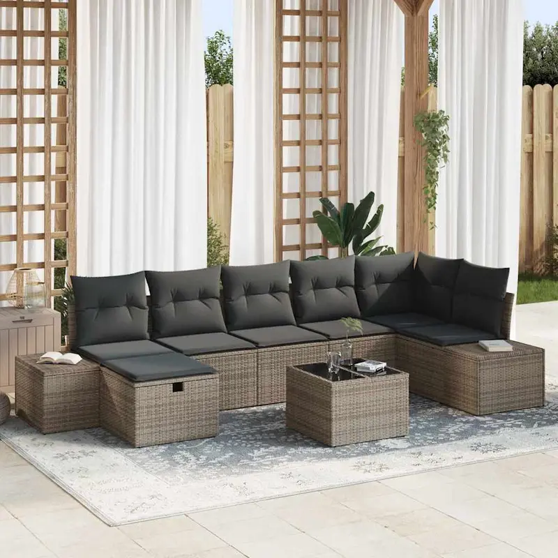 Conjunto de sofá de jardín con cojín 8 pcs Gris ratán sintético