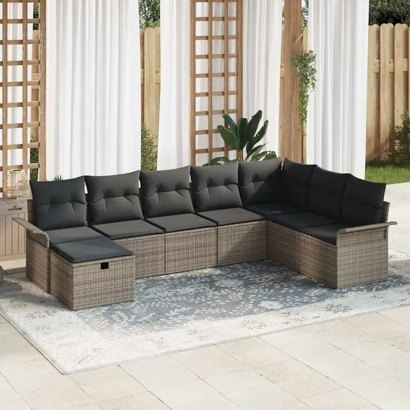 Conjunto de sofá de jardín con cojín 8 pcs Gris ratán sintético