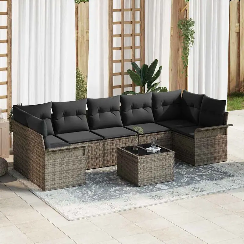 Conjunto de sofá de jardín con cojín 8 pcs Gris ratán sintético