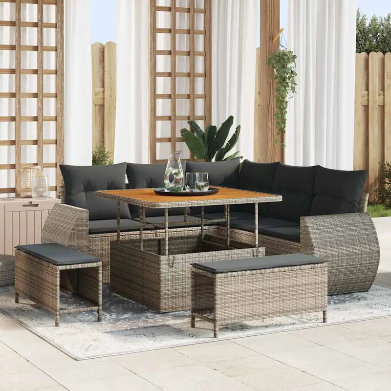 Conjunto de sofá de jardín con cojín 8 pcs Gris ratán sintético
