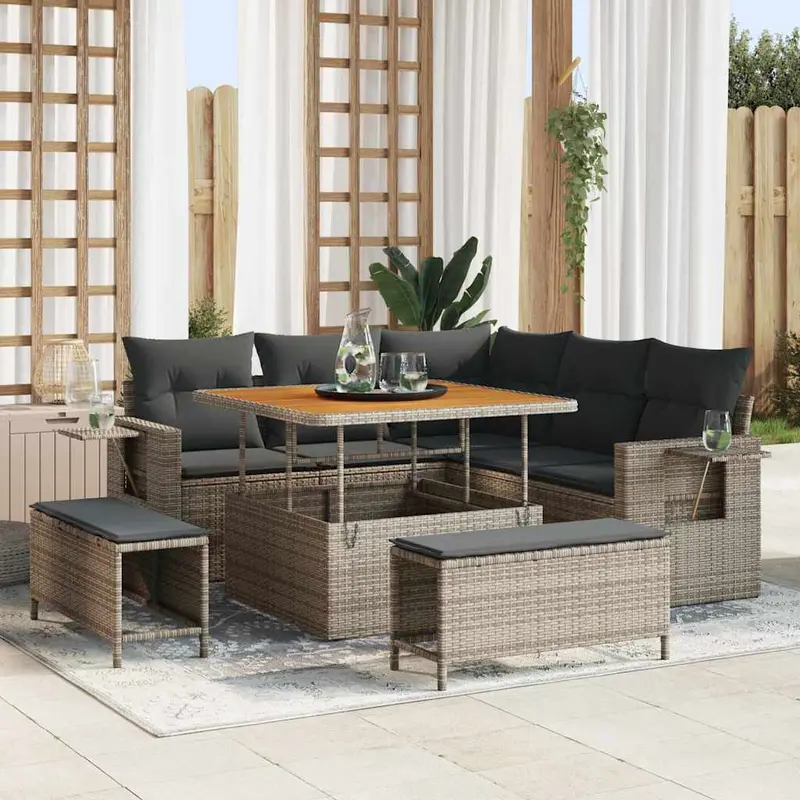 Conjunto de sofá de jardín con cojín 8 pcs Gris ratán sintético
