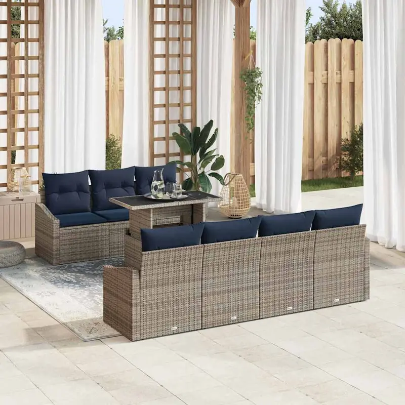 Conjunto de sofá de jardín con cojín 8 pcs Gris ratán sintético