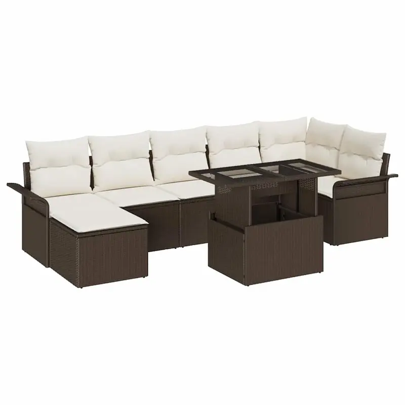 Conjunto de sofá de jardín con cojín 8 pcs Marrón Poliratán