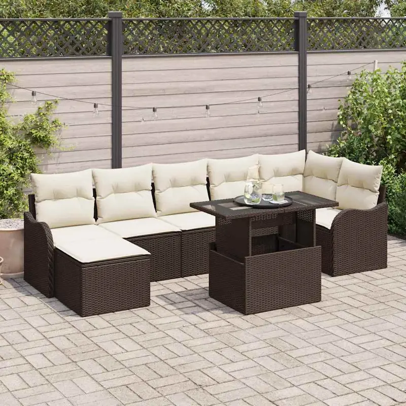 Conjunto de sofá de jardín con cojín 8 pcs Marrón Poliratán