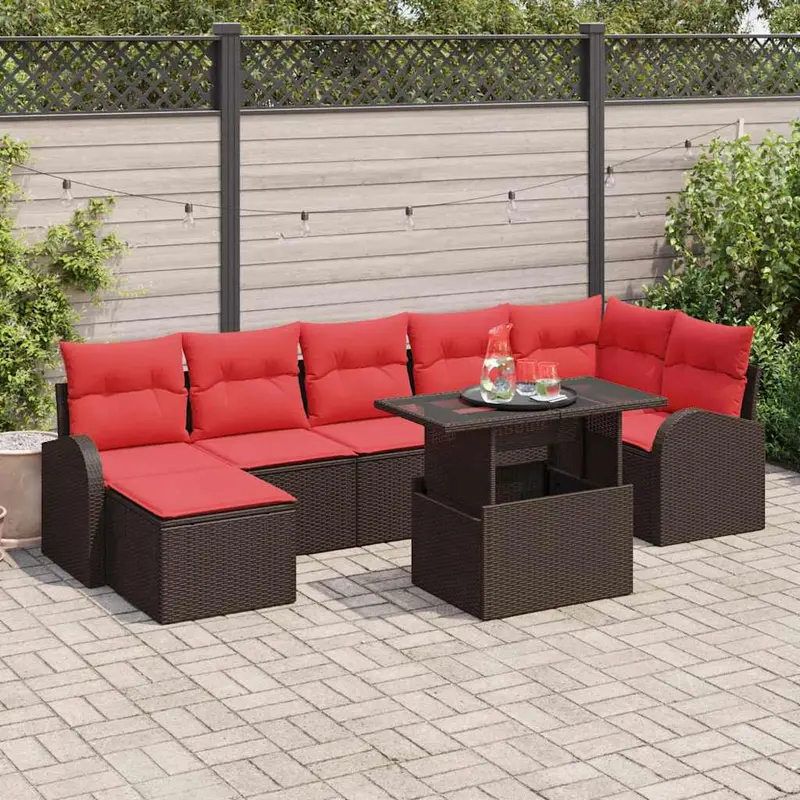 Conjunto de sofá de jardín con cojín 8 pcs Marrón Poliratán