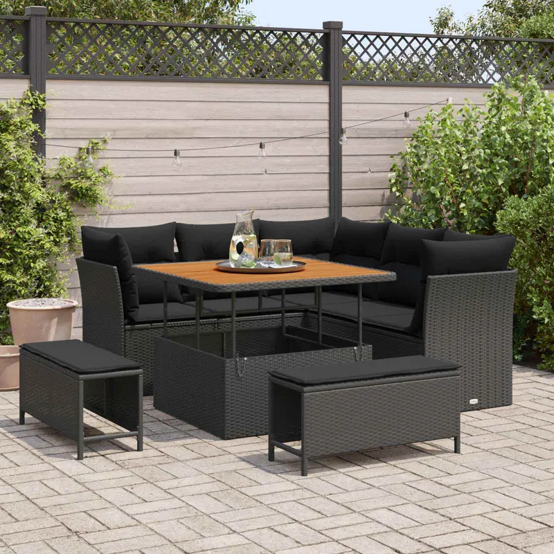 Conjunto de sofá de jardín con cojín 8 pcs Negro