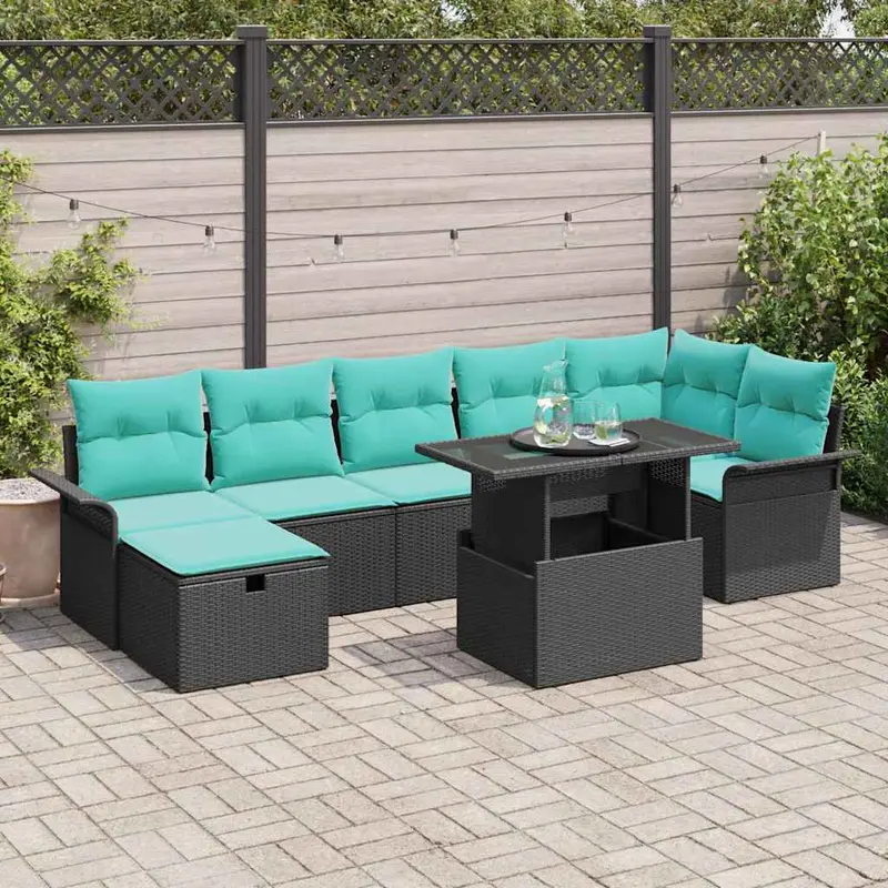 Conjunto de sofá de jardín con cojín 8 pcs Negro Poliratán