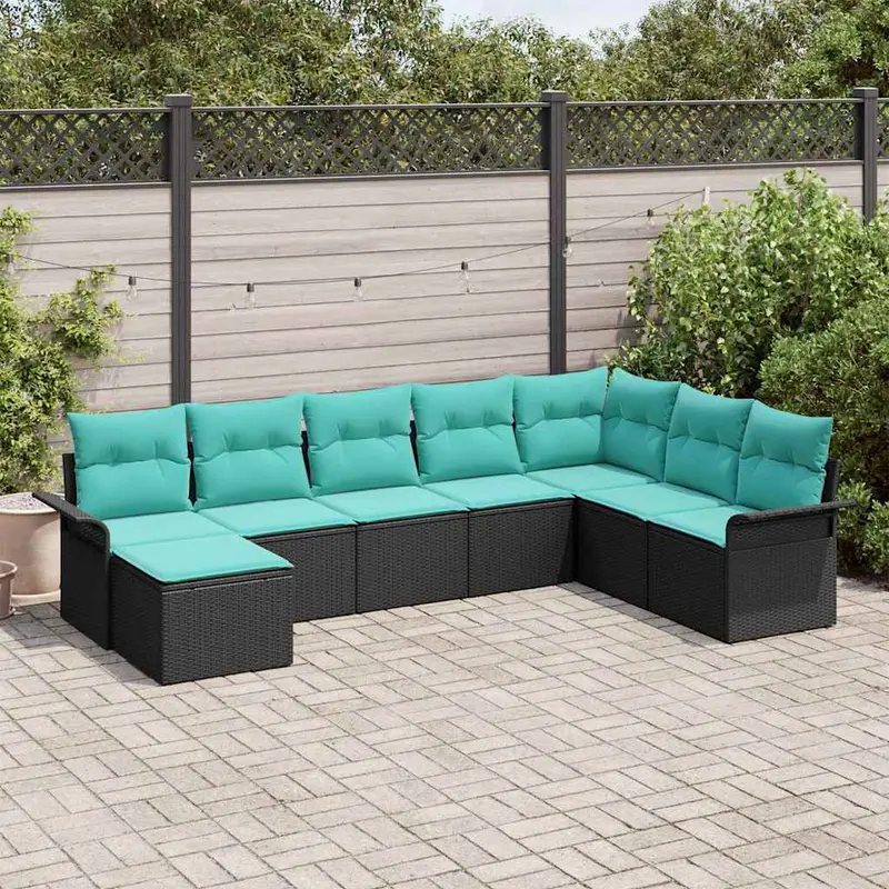 Conjunto de sofá de jardín con cojín 8 pcs Negro Poliratán