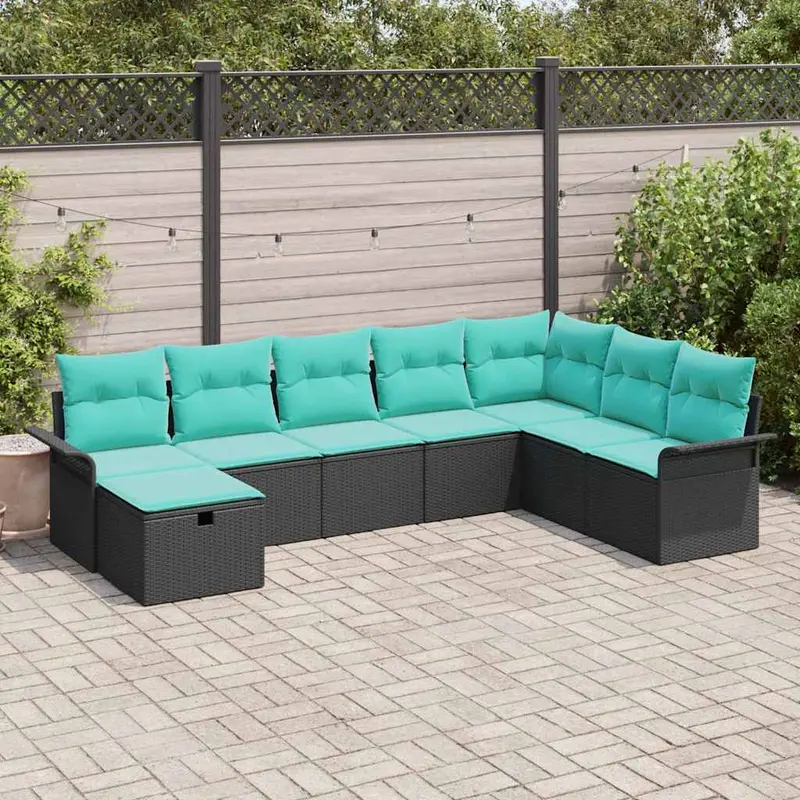 Conjunto de sofá de jardín con cojín 8 pcs Negro Poliratán