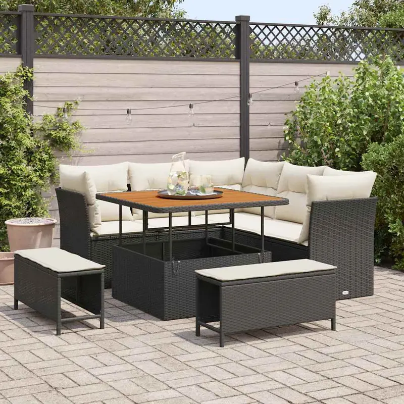 Conjunto de sofá de jardín con cojín 8 pcs Negro y crema