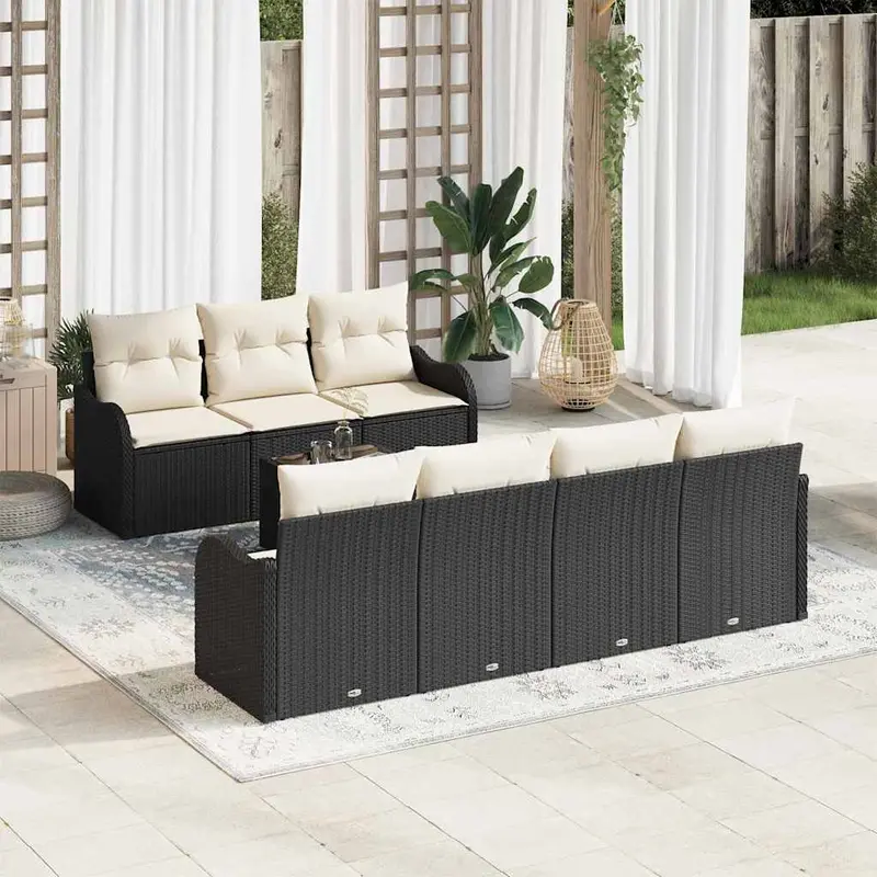 Conjunto de sofá de jardín con cojín 8 pcs Negro y crema