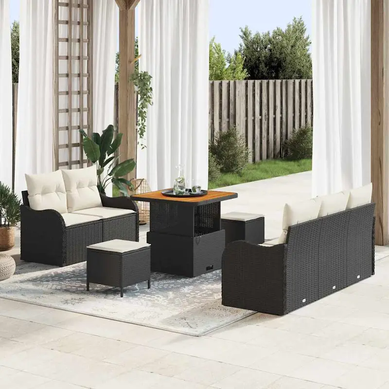 Conjunto de sofá de jardín con cojín 8 pcs Negro y crema