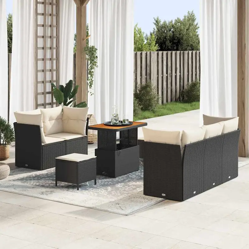 Conjunto de sofá de jardín con cojín 8 pcs Negro y crema