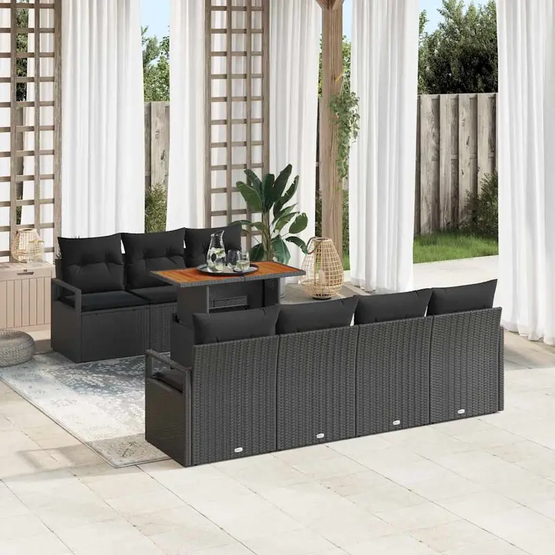 Conjunto de sofá de jardín con cojín 8 pcs Negro y Marrón