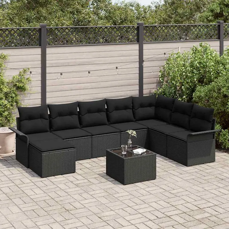 Conjunto de sofá de jardín con cojín 9 pcs Beige Poliratán