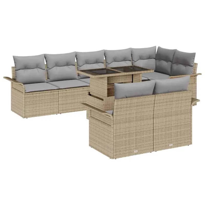 Conjunto de sofá de jardín con cojín 9 pcs Beige Poliratán