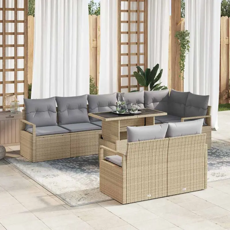 Conjunto de sofá de jardín con cojín 9 pcs beige y gris claro