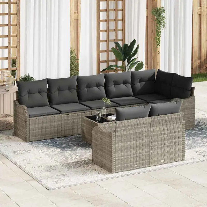 Conjunto de sofá de jardín con cojín 9 pcs Gris claro Poliratán