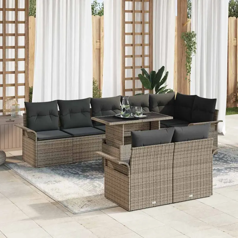 Conjunto de sofá de jardín con cojín 9 pcs Gris Poliratán