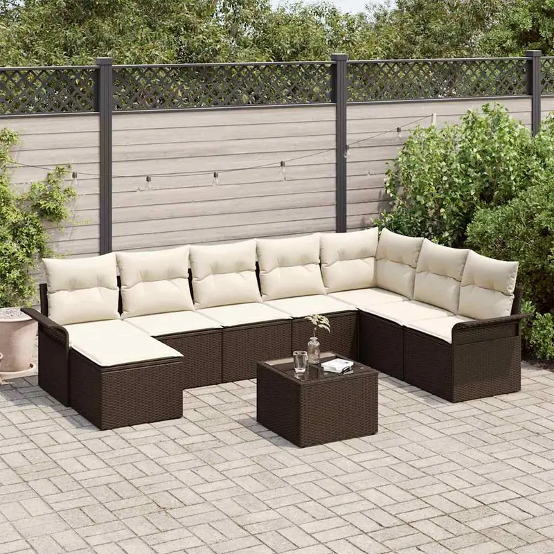 Conjunto de sofá de jardín con cojín 9 pcs Gris Poliratán